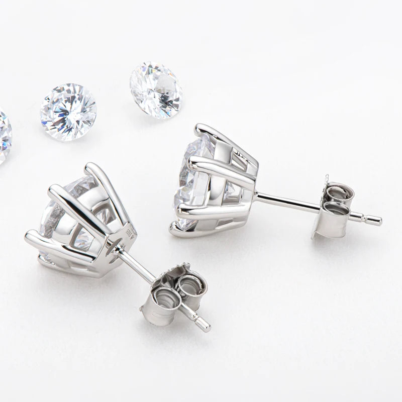 Moissanite Men Earrings Original 925 Silver 2CT Round Diamond Piercing Studs