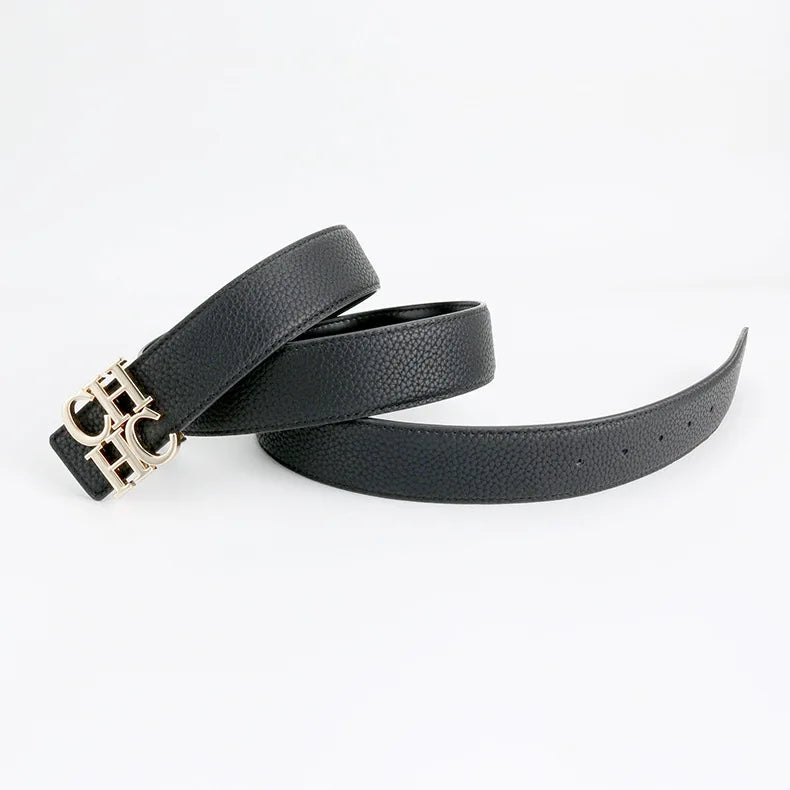 Men's 3.8cm Wide Belts - Stylish Plain & Lychee Grain Leather