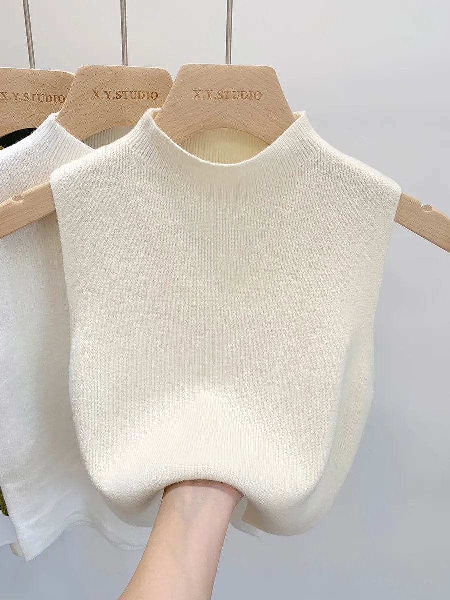 Women Knitted Tank Top  Slim  Short Sleeveless Sweaters