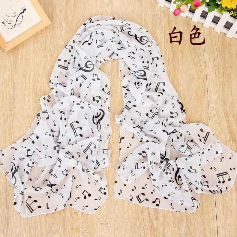 Ladies Musical Note Print Chiffon Neck Scarf