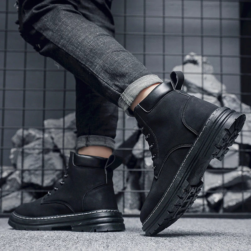 Men's Boots, Retro English-style Dark Brown Boots, Men's High-top Casual Sneakers