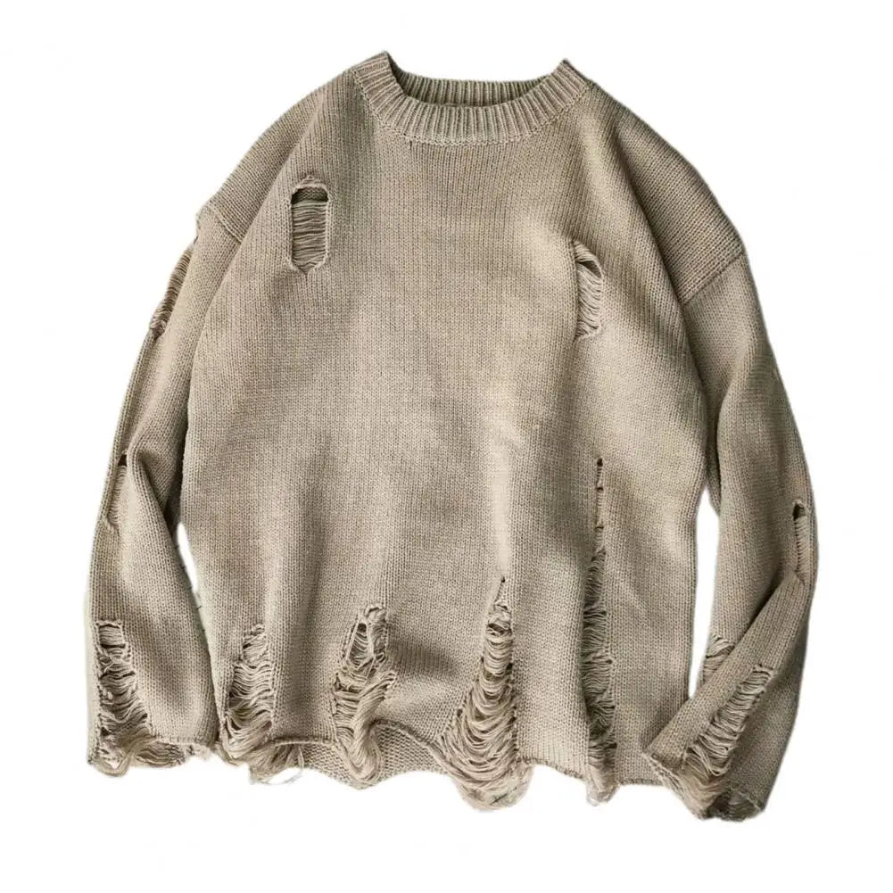 Men Wash Hole Ripped Knit Sweaters k Oversized  Sweater