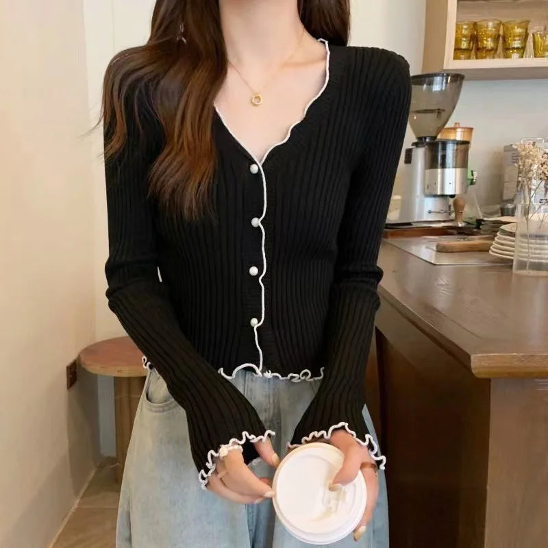 Knitted Sweater Women Cardigans V-Neck Knitwears