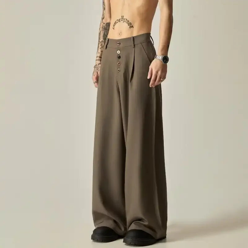 Wide Leg Pleated Trousers Casual Loose Fit