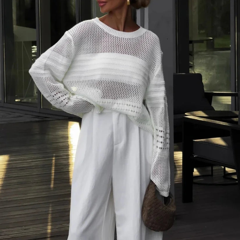 Women's Knit Top Loose Fit Crochet See Through Blouse