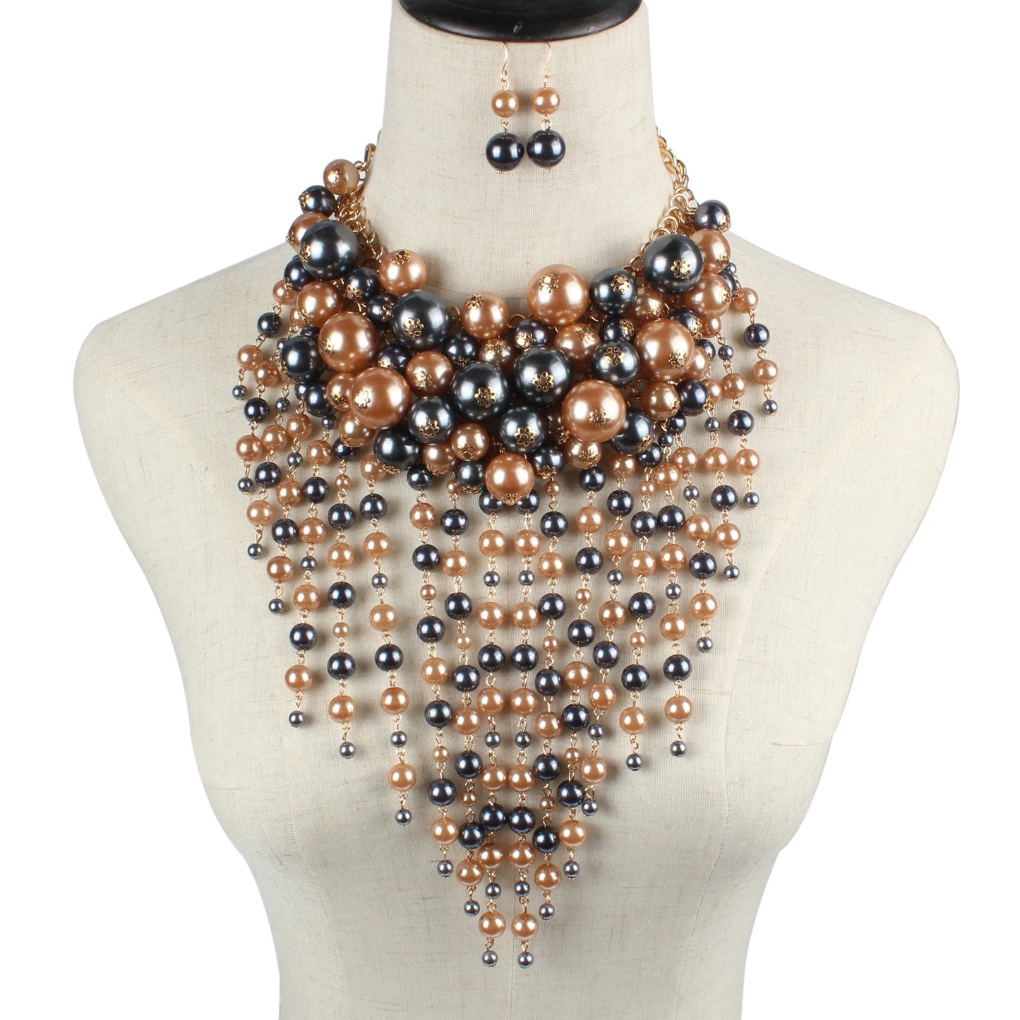 ACRYLIC pearl round necklace earrings tassel wedding women's jewelry