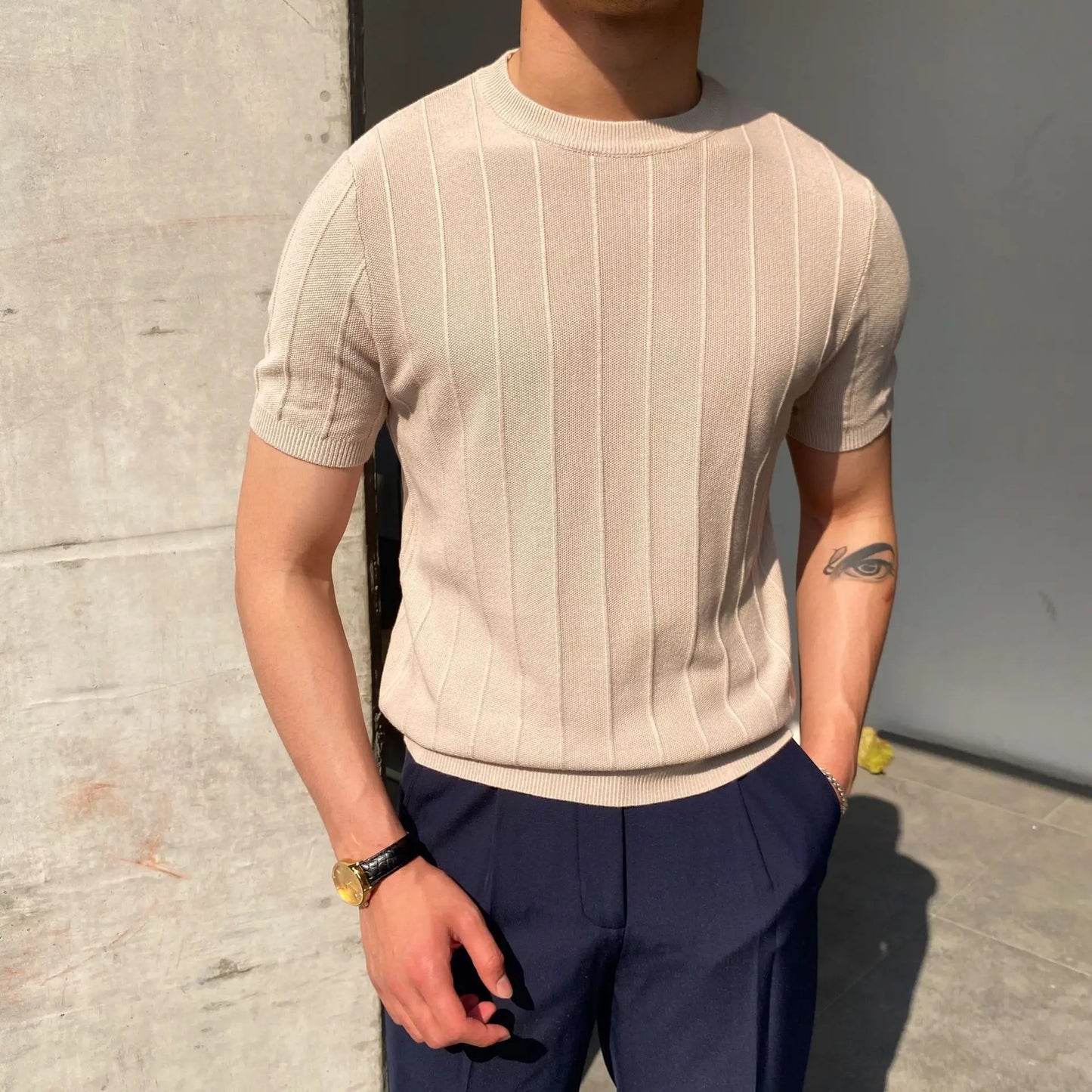 Knitted T-shirt Men  New Round Neck Thin Wool Bottoming Shirt