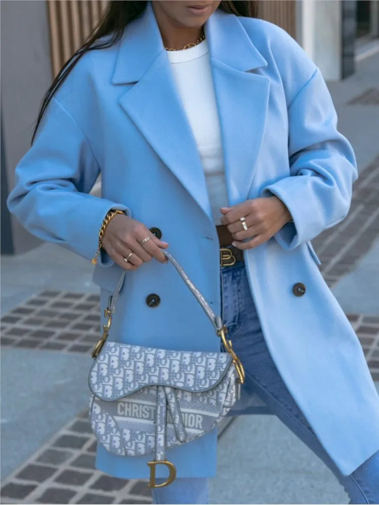 Blue Long Sleeve Fashion Casual Ladies Coats