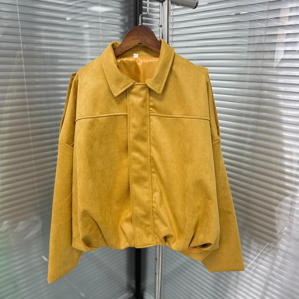 Women's Bomber Jacket Lapel Long Sleeve Zipper Suede Jacket