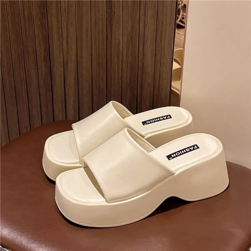 Women Slippers Thick Soled Designer Square Toe Slippers