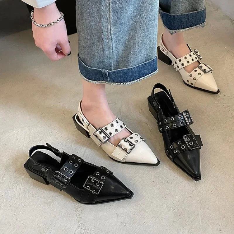 women's sandals  Ballet flats  Pointed rivet single shoe Platform