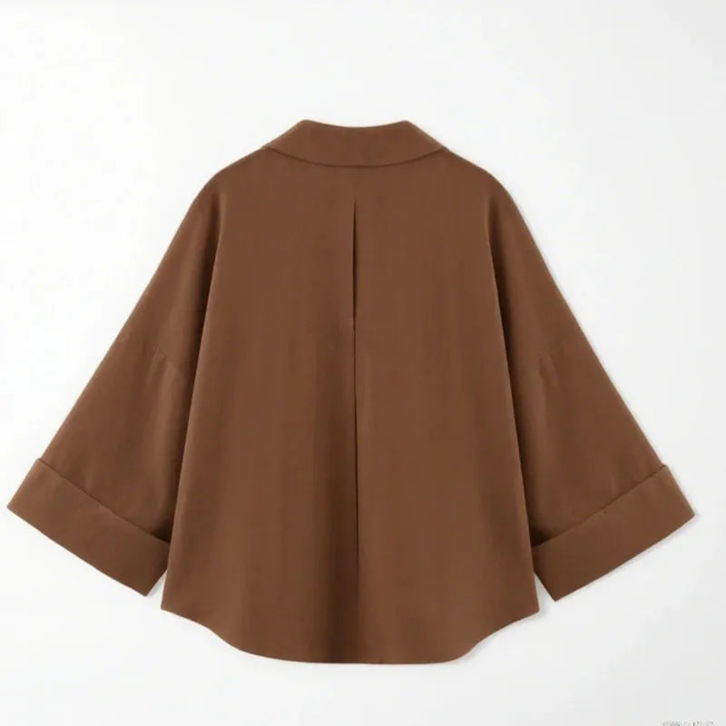 Brown Oversized Shirt Women Shirts & Blouses Loose Short Sleeve Top