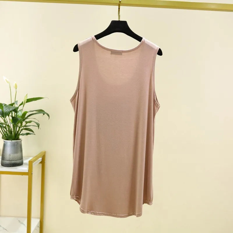 Women Long Tank Tops O-Neck Fashion Print