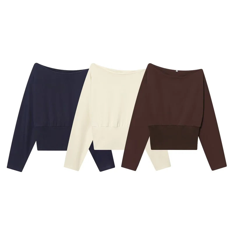 Women's Sweatshirt  Fashion Asymmetrical Off-Shoulder Solid Sweatshirt