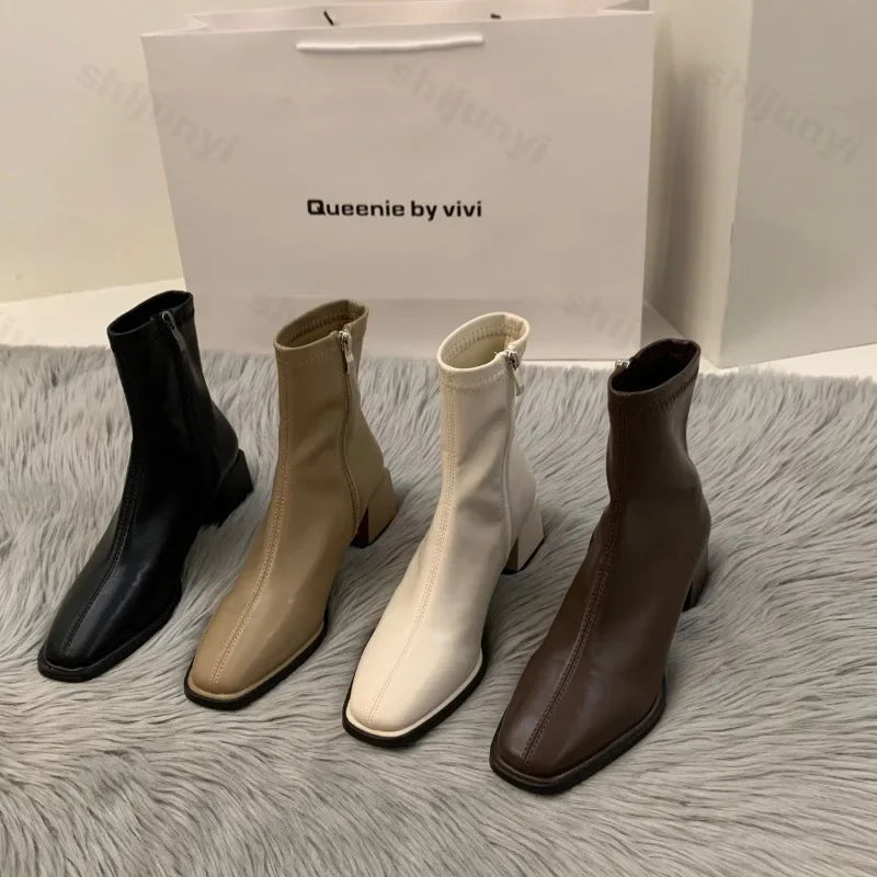 Short boots for women single boots round toe raised waterproof platform bare boots for women