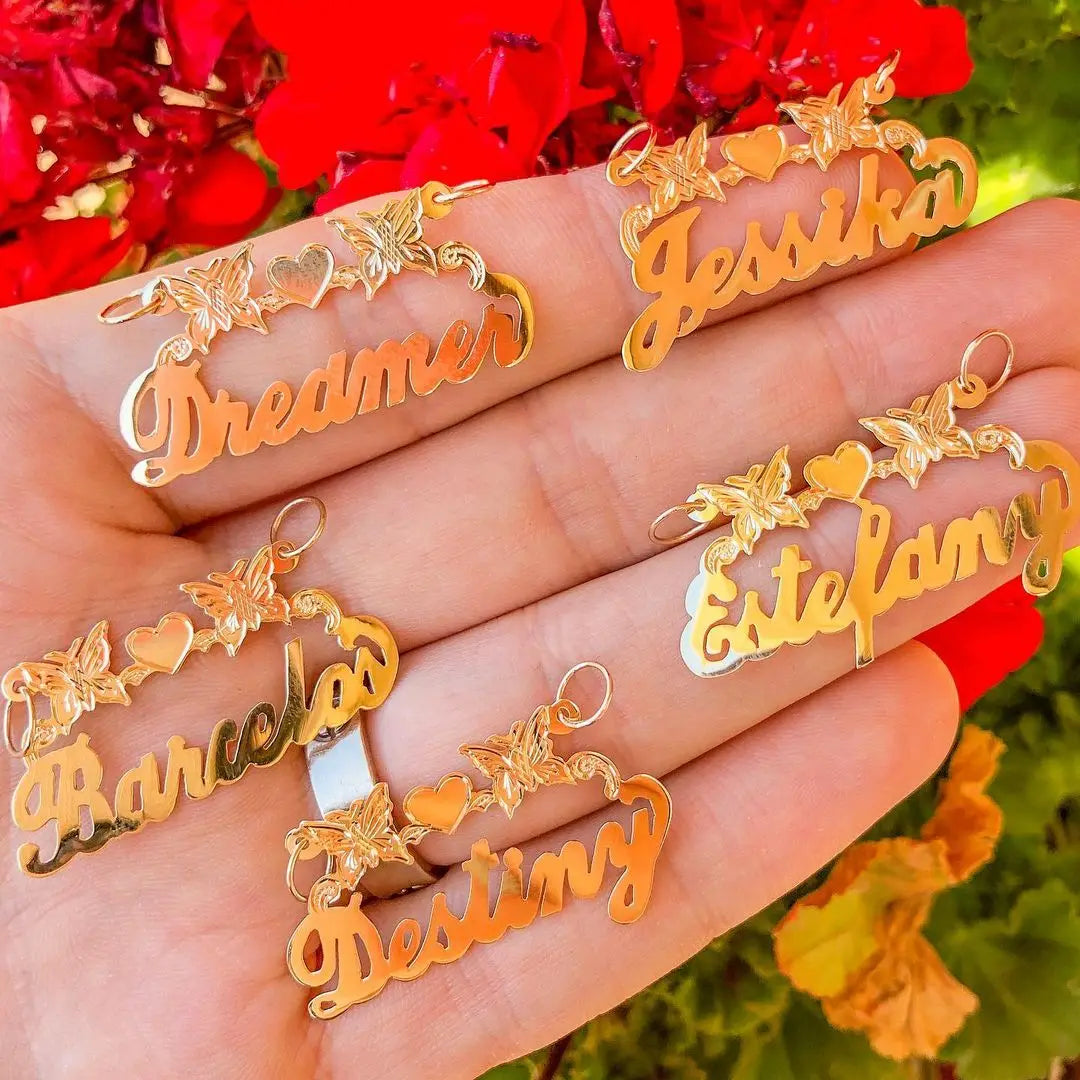Gold Name Custom Women's Necklace Stainless Steel Butterfly Pendant