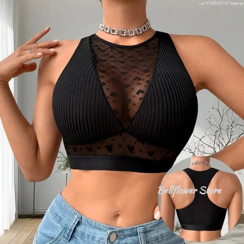 Women Sexy Tank Tops Fishnet Hollow Out Sports Off Shoulder Crop Top