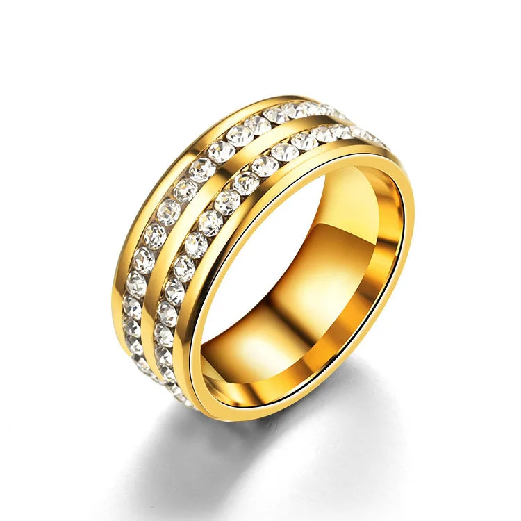 Stainless Steel Full Crystal Micro Set Zircon O-shaped Buckle Bracelet Ring