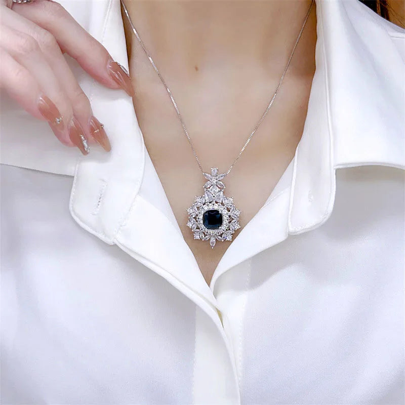 Elegant Blue Zirconia Lace Adjustable Ring/Necklace/Earrings Women's Jewelry Set