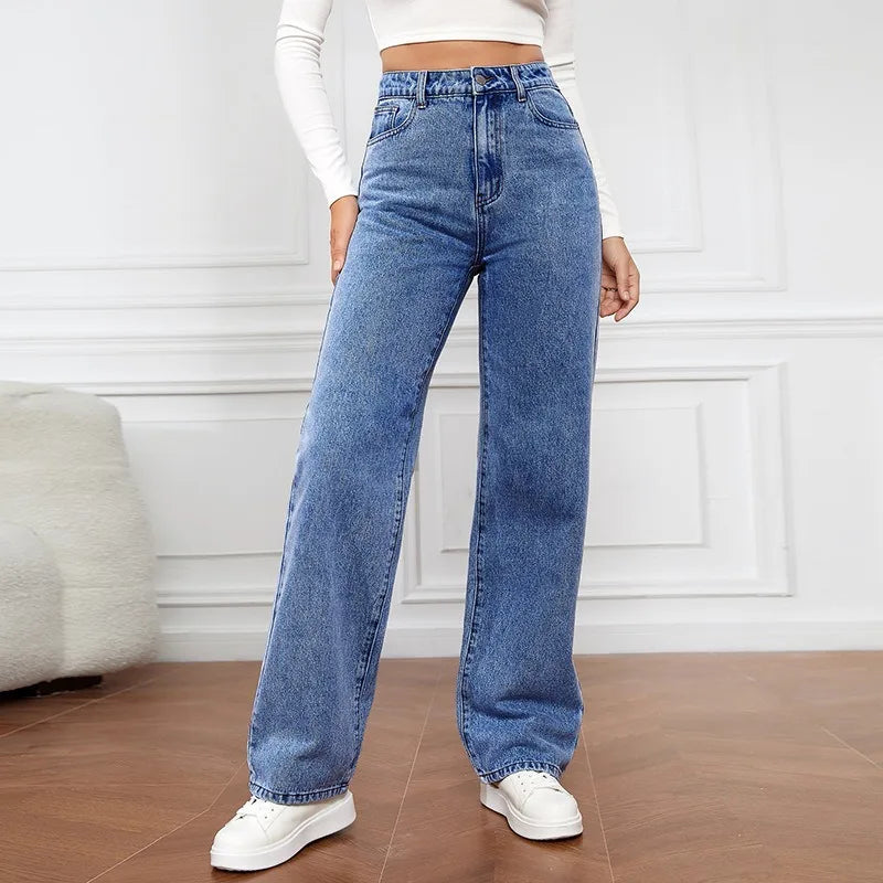 High Waist Slim Fit Straight Leg Jeans for Women