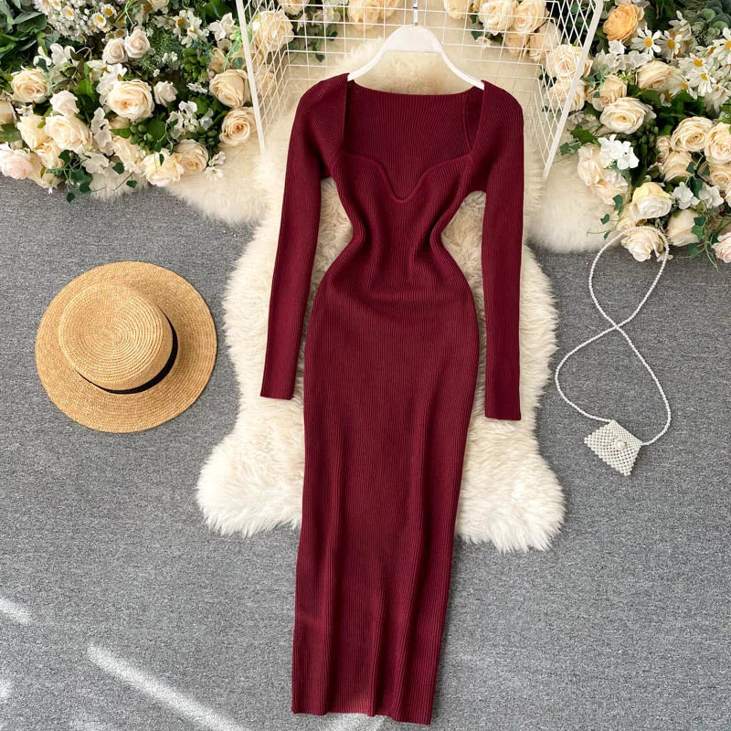 Sexy Strapless Ribbed Knitted Bodycon Dress