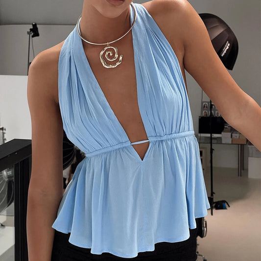 Women Halter Neck Crop Tops Sexy Tie-up Sleeveless Backless Tank Tops