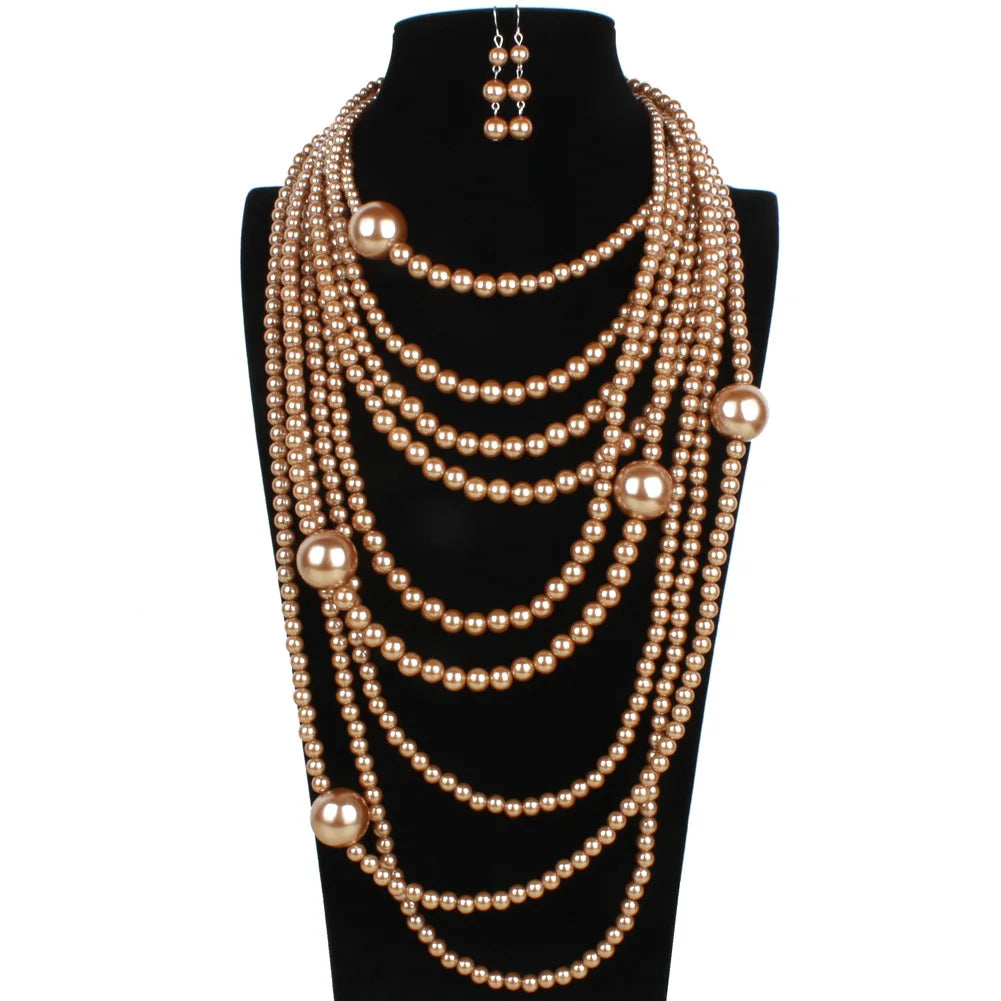 ACRYLIC pearl round necklace earrings tassel wedding women's jewelry