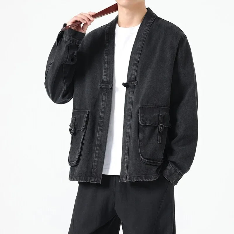 Fashion Men Denim Jacket Cotton Kimono Vintage Traditional Jackets