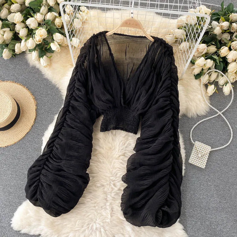 Women Sexy Chiffon Short Blouse