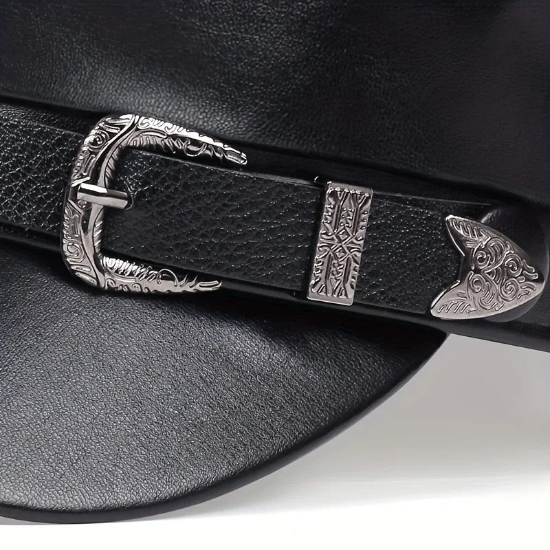 Fashion Women Large Belt Buckle Leather Hat