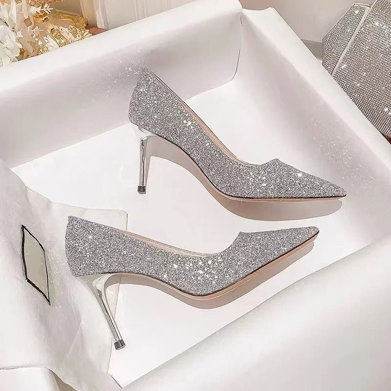 High Heels Women Wedding Shoes Bride Gold Heels Luxury Designer