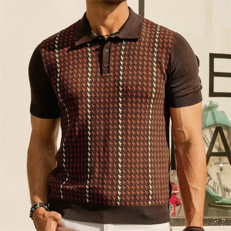 Jacquard Polo Shirts Man Knitwear Business Casual Summer  Viscose Elastic Silky Camisas