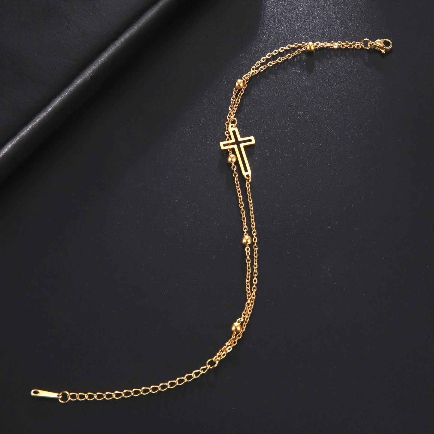Cross Pendant Bracelets Stainless Steel Double Layer Chain