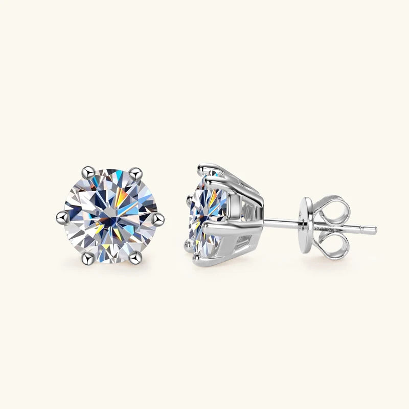 Moissanite Men Earrings Original 925 Silver 2CT Round Diamond Piercing Studs