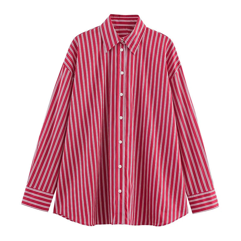 Woman Blouses Stripe Shirts Long Sleeve  Casual  Button Up Shirts
