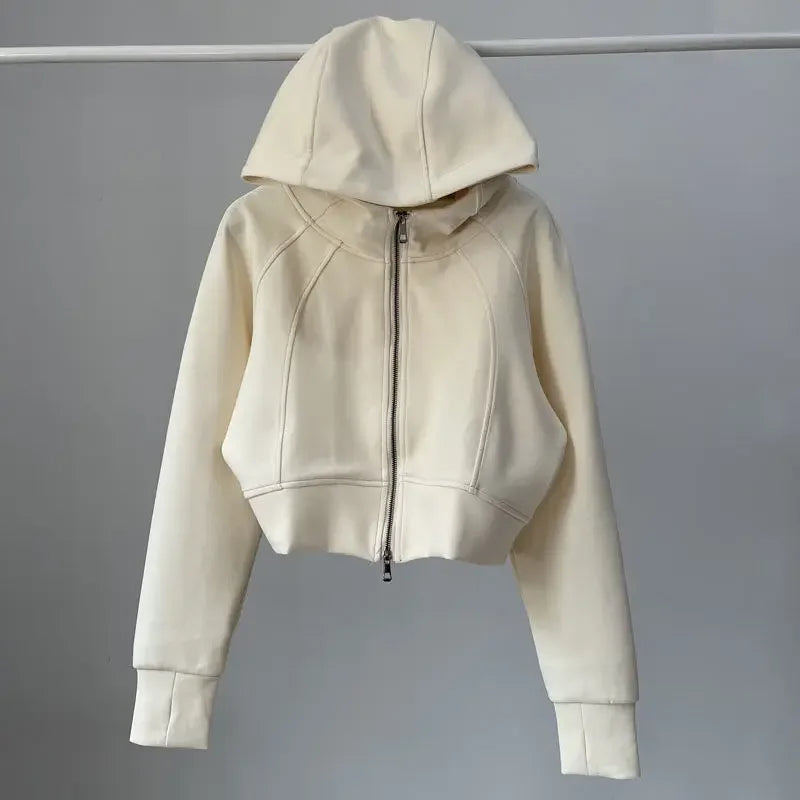 Solid Cropped Fashion Hoodies For Women  Dual Zippers Loose y2k Jackets