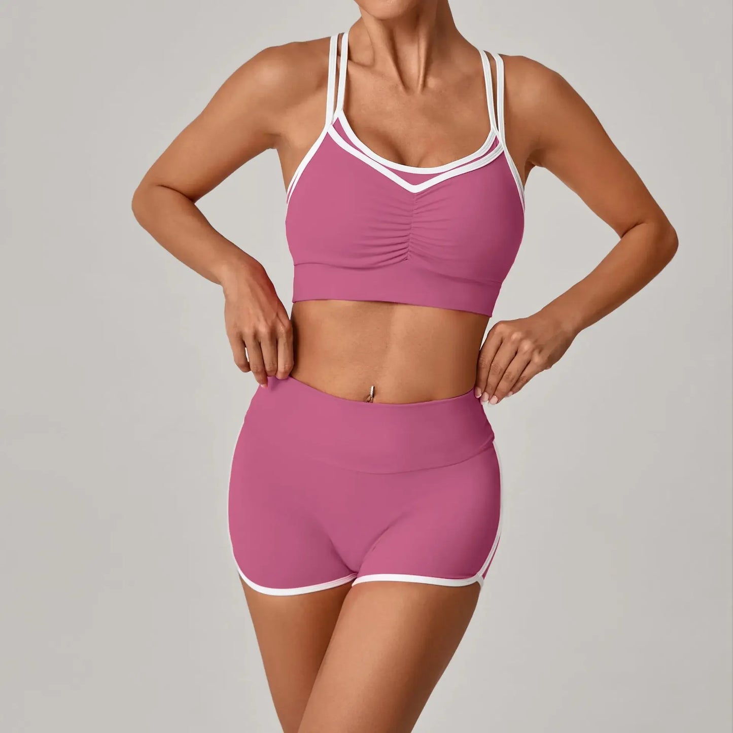 Women's Yoga  Fitness Color-Block Cross Beauty  Hip-Lifting Shorts Suits