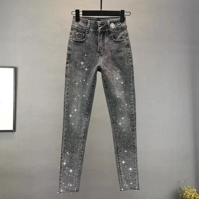 Women's Jeans Elastic Slim  Hot Diamond Small Foot Pencil Pants