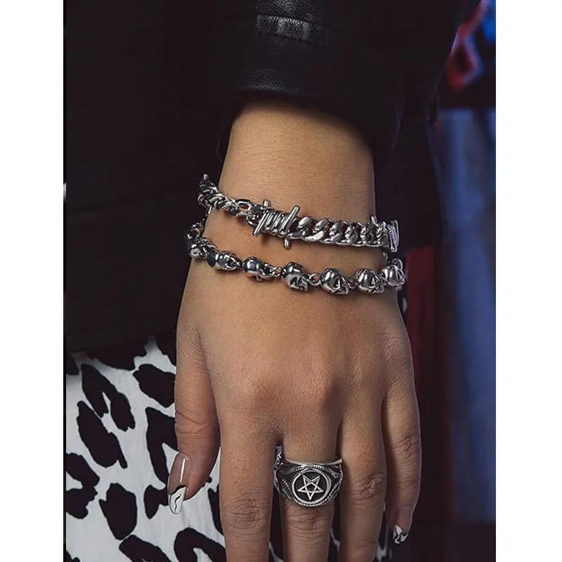 Barbed Wire Chain Bracelets for Men Women Stainless Steel