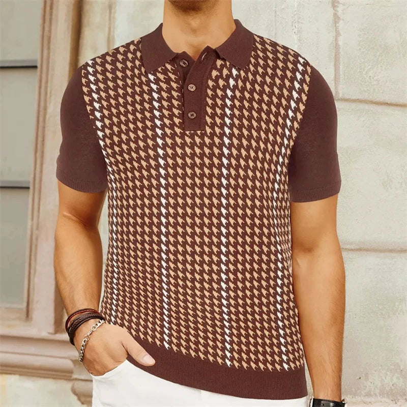 Jacquard Polo Shirts Man Knitwear Business Casual Summer  Viscose Elastic Silky Camisas