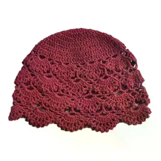 Ladies Hollow Out Lace Jacquard Hat Soft Manual Crochet Knitted Hat