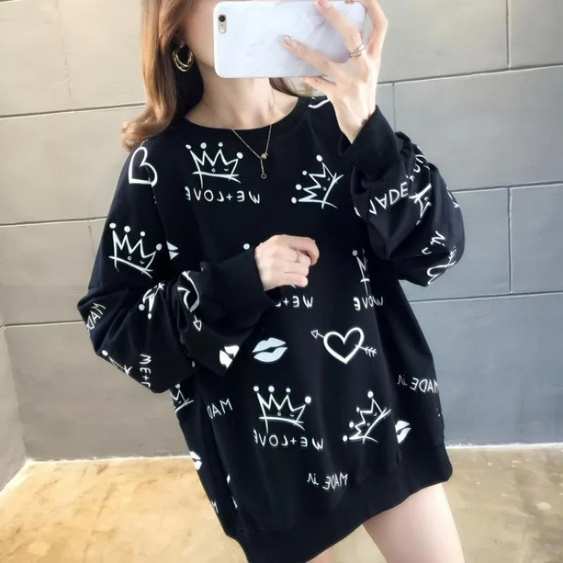 Women's Sweatshirts Black Youthful Clothes  New In Plus Size Female Pullover