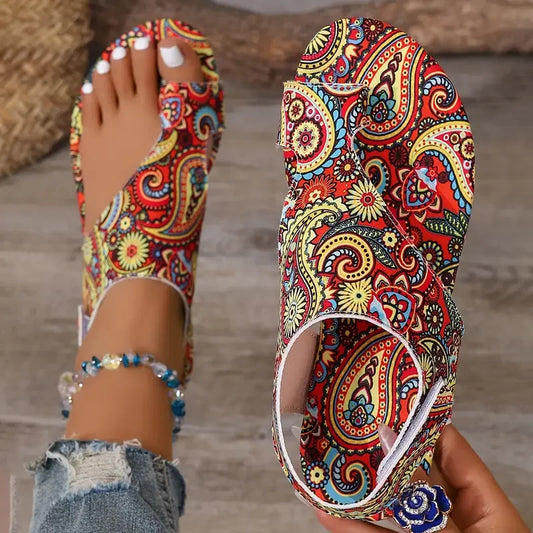 Women Flat Sandals Comfortable Flats Printed Bohemia Style Shoes