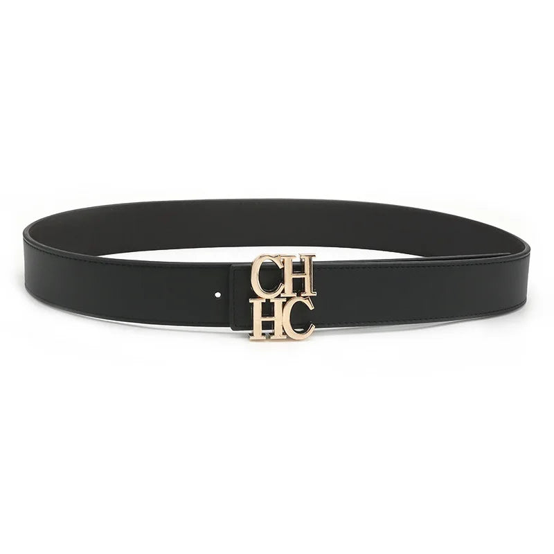 Men's 3.8cm Wide Belts - Stylish Plain & Lychee Grain Leather