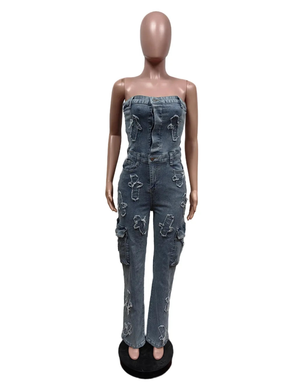 Women's Jumpsuit Tube Top Embroidered  Cross Tube Top Stretch Pants