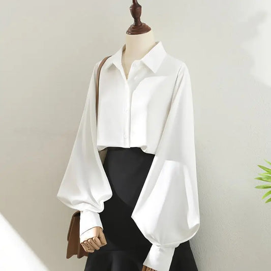 Women White Black Long Lantern Sleeve