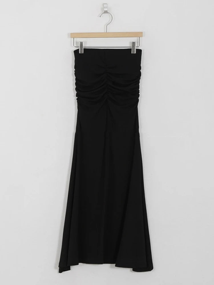 Shirring Satin  High Waisted Skirt