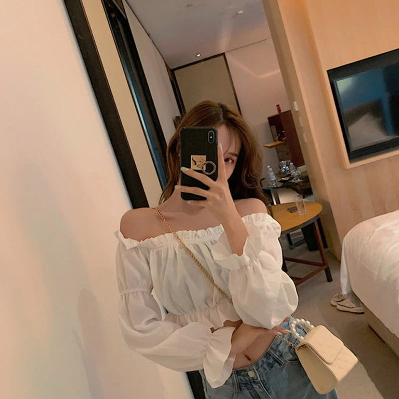 Sexy Blouse Off Shoulder Top Long Sleeve