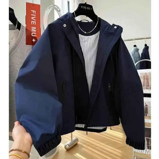 Elegant Casual Hooded Jacket Simple Versatile Small Design Sense Raincoat