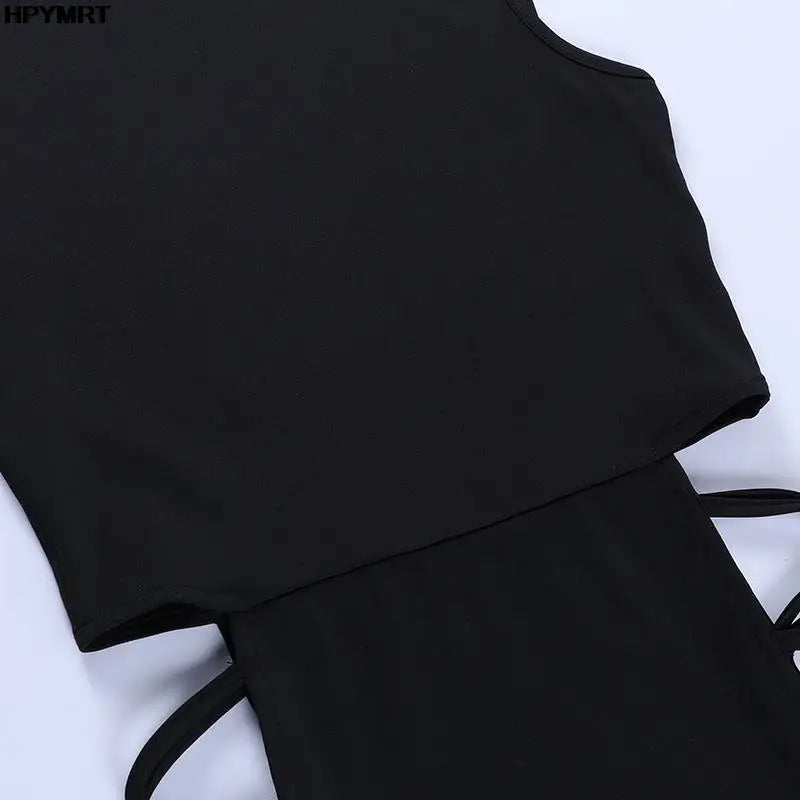 Long Black Dress Woman Round Neck Slim Bodycon Dresses